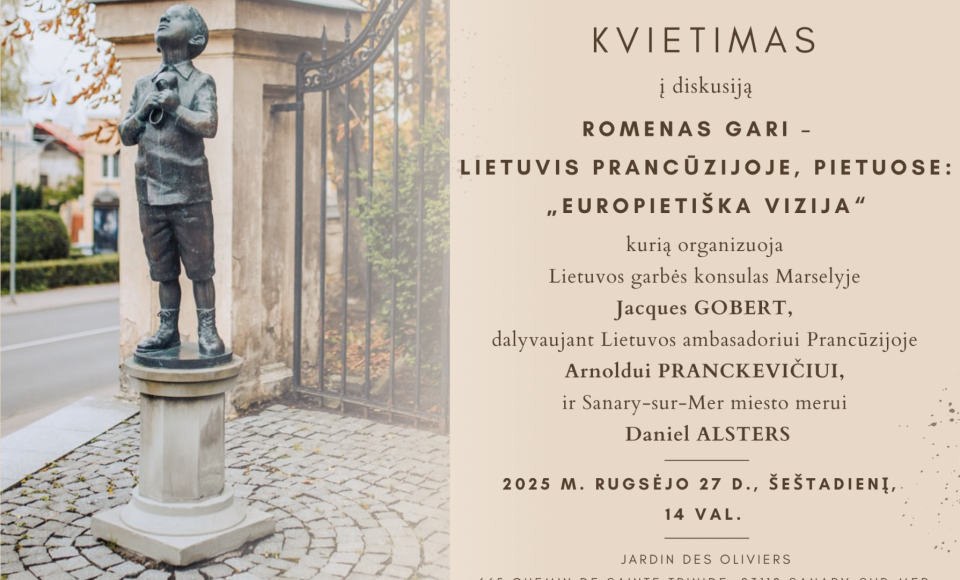 Kvietimas į kultūrinę diskusiją Sanary-sur-Mer  – Romenas Gari ir europietiška vizija