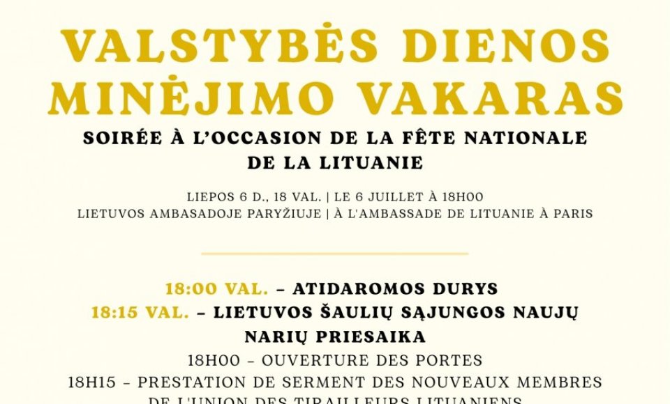 Kvietimas į Lietuvos valstybės dienos minėjimą ir Linos Štalytės koncertą